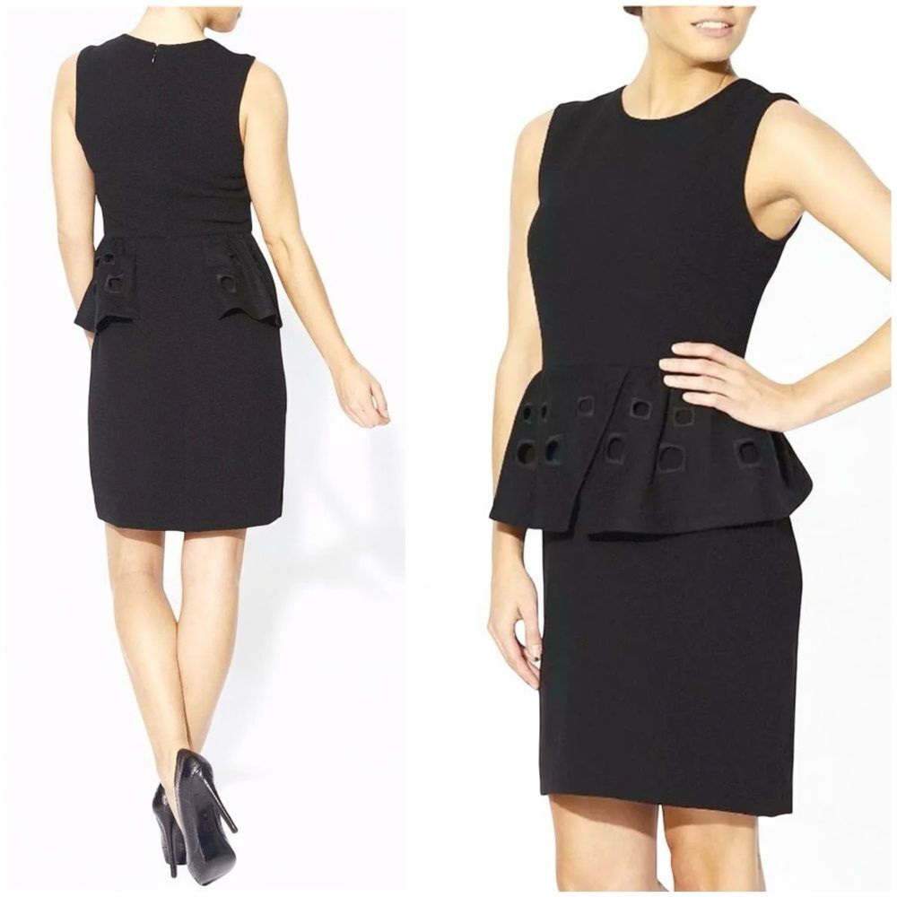 Tibi Wool / Cashmere Peplum Sheath Dress with Embroidered Eyelet Detail - 2